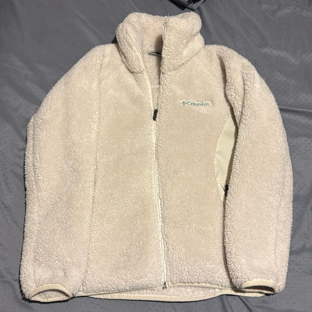 Columbia White Fluffy Zip Up
